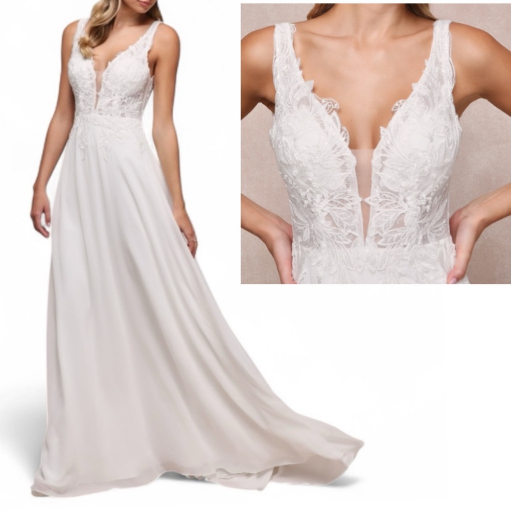 Lulus Forever Promised White Chiffon Embroidered Sequin Maxi Dress Small New
